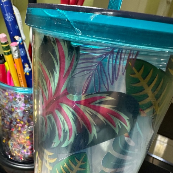Starbucks Metalic Tropical Leaves Aloha Tumbler Used  24 oz comes with Straw Gd - Picture 7 of 7